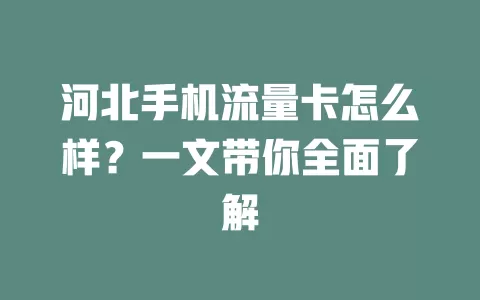 河北手机流量卡怎么样？一文带你全面了解