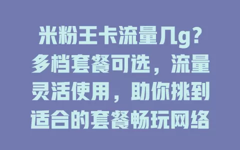 米粉王卡流量几g？多档套餐可选，流量灵活使用，助你挑到适合的套餐畅玩网络