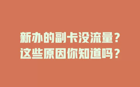 新办的副卡没流量？这些原因你知道吗？