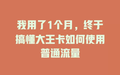 我用了1个月，终于搞懂大王卡如何使用普通流量