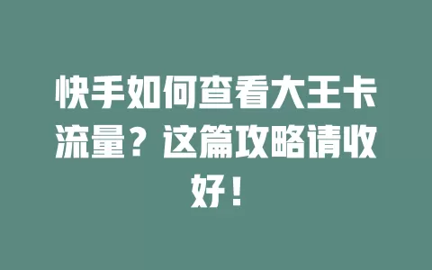 快手如何查看大王卡流量？这篇攻略请收好！