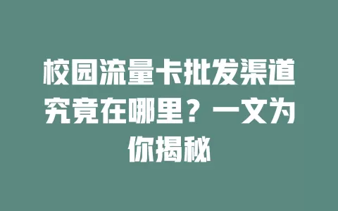 校园流量卡批发渠道究竟在哪里？一文为你揭秘