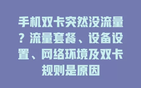 手机双卡突然没流量？流量套餐、设备设置、网络环境及双卡规则是原因