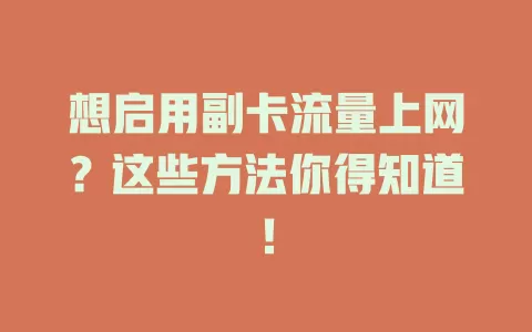 想启用副卡流量上网？这些方法你得知道！