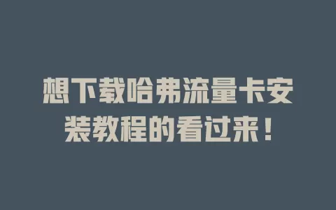 想下载哈弗流量卡安装教程的看过来！