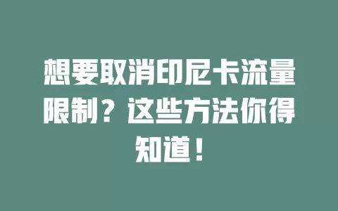 想要取消印尼卡流量限制？这些方法你得知道！