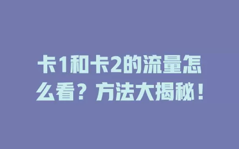 卡1和卡2的流量怎么看？方法大揭秘！