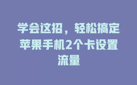 学会这招，轻松搞定苹果手机2个卡设置流量