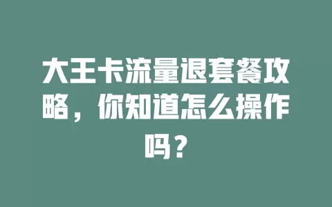 大王卡流量退套餐攻略，你知道怎么操作吗？
