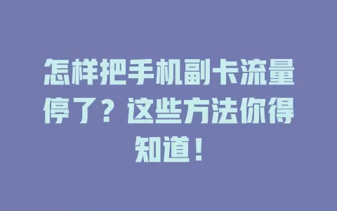 怎样把手机副卡流量停了？这些方法你得知道！