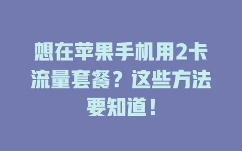 想在苹果手机用2卡流量套餐？这些方法要知道！