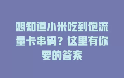 想知道小米吃到饱流量卡串码？这里有你要的答案