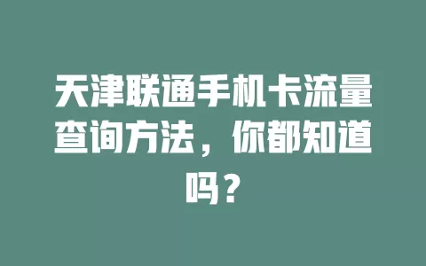 天津联通手机卡流量查询方法，你都知道吗？