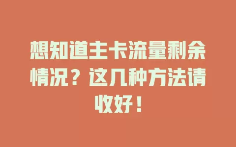 想知道主卡流量剩余情况？这几种方法请收好！
