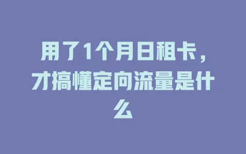 用了1个月日租卡，才搞懂定向流量是什么