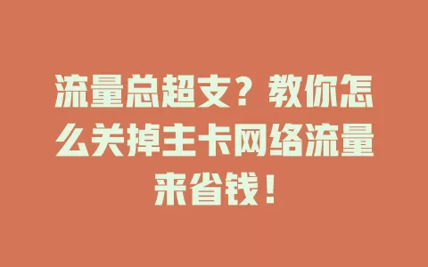 流量总超支？教你怎么关掉主卡网络流量来省钱！