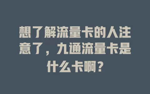 想了解流量卡的人注意了，九通流量卡是什么卡啊？