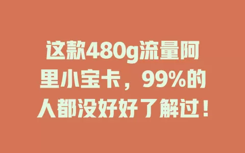 这款480g流量阿里小宝卡，99%的人都没好好了解过！