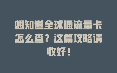 想知道全球通流量卡怎么查？这篇攻略请收好！