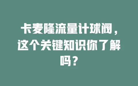 卡麦隆流量计球阀，这个关键知识你了解吗？