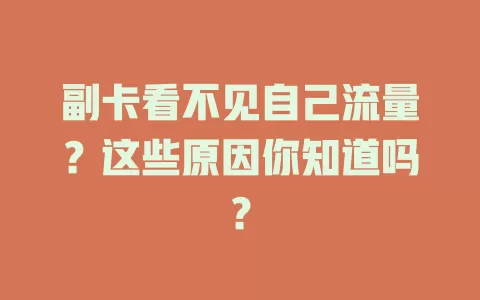 副卡看不见自己流量？这些原因你知道吗？