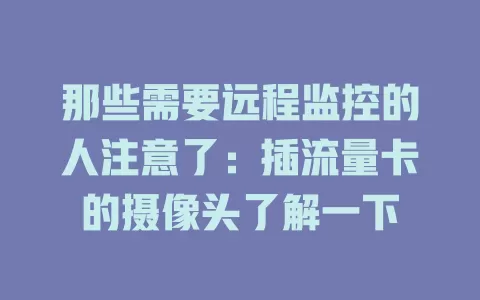 那些需要远程监控的人注意了：插流量卡的摄像头了解一下