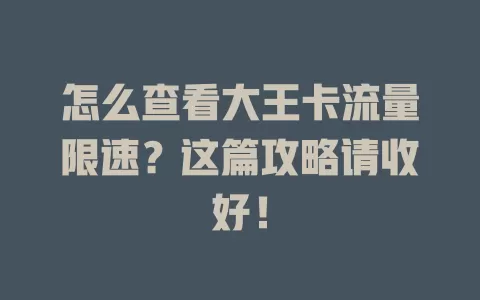 怎么查看大王卡流量限速？这篇攻略请收好！