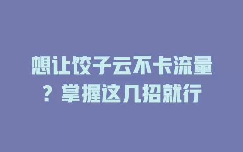 想让饺子云不卡流量？掌握这几招就行