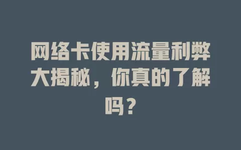网络卡使用流量利弊大揭秘，你真的了解吗？