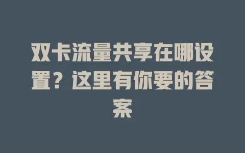 双卡流量共享在哪设置？这里有你要的答案