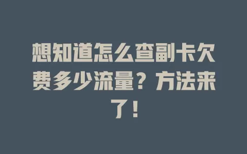 想知道怎么查副卡欠费多少流量？方法来了！