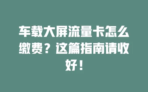 车载大屏流量卡怎么缴费？这篇指南请收好！