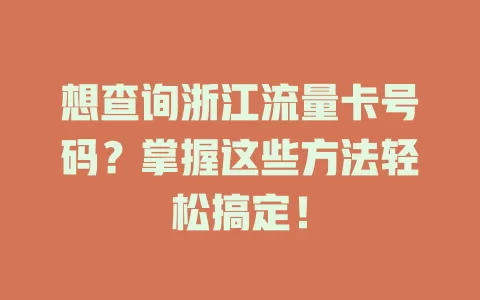 想查询浙江流量卡号码？掌握这些方法轻松搞定！