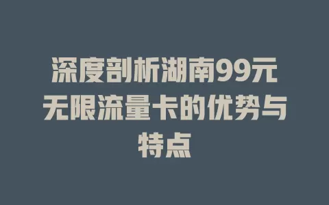 深度剖析湖南99元无限流量卡的优势与特点