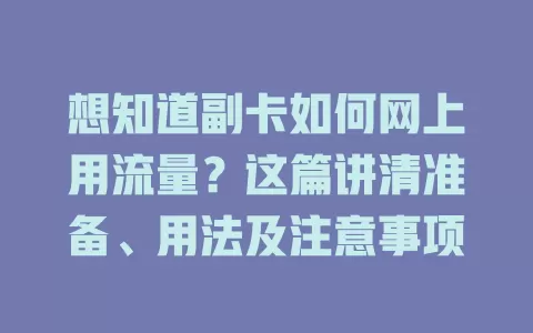 想知道副卡如何网上用流量？这篇讲清准备、用法及注意事项
