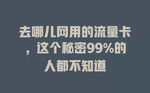 去哪儿网用的流量卡，这个秘密99%的人都不知道