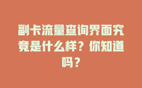 副卡流量查询界面究竟是什么样？你知道吗？