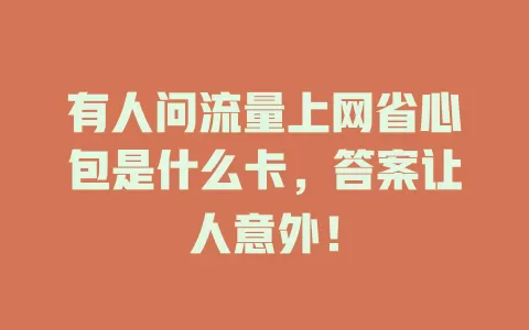 有人问流量上网省心包是什么卡，答案让人意外！