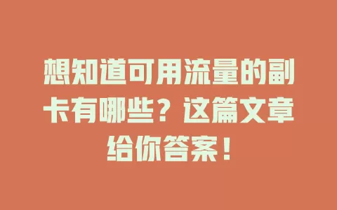 想知道可用流量的副卡有哪些？这篇文章给你答案！