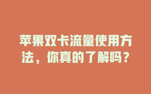 苹果双卡流量使用方法，你真的了解吗？