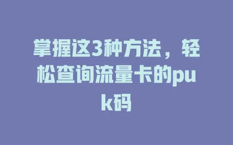 掌握这3种方法，轻松查询流量卡的puk码