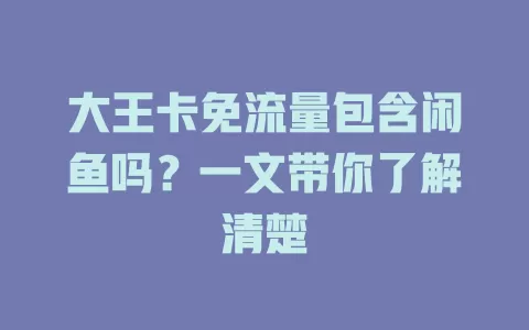 大王卡免流量包含闲鱼吗？一文带你了解清楚