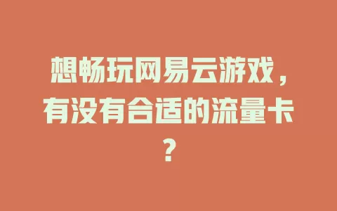 想畅玩网易云游戏，有没有合适的流量卡？