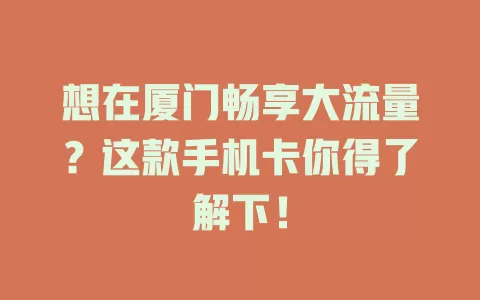 想在厦门畅享大流量？这款手机卡你得了解下！