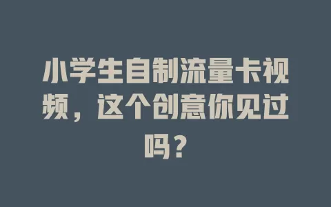 小学生自制流量卡视频，这个创意你见过吗？