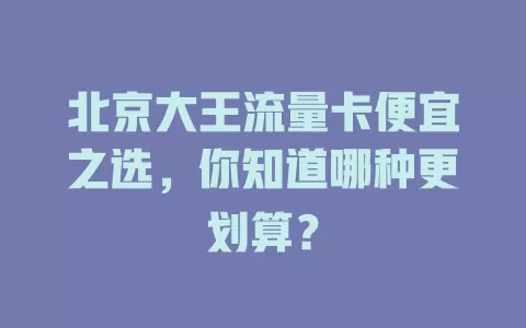 北京大王流量卡便宜之选，你知道哪种更划算？