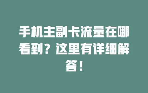 手机主副卡流量在哪看到？这里有详细解答！