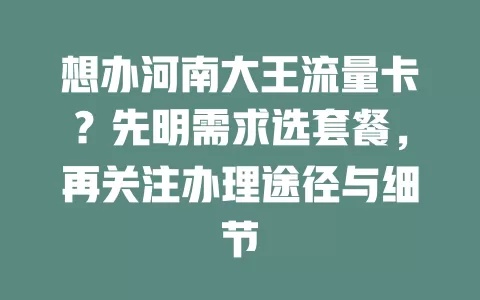 想办河南大王流量卡？先明需求选套餐，再关注办理途径与细节