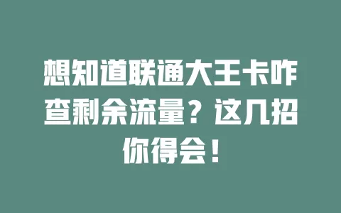 想知道联通大王卡咋查剩余流量？这几招你得会！