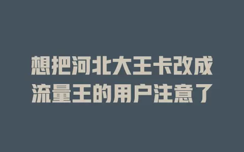 想把河北大王卡改成流量王的用户注意了